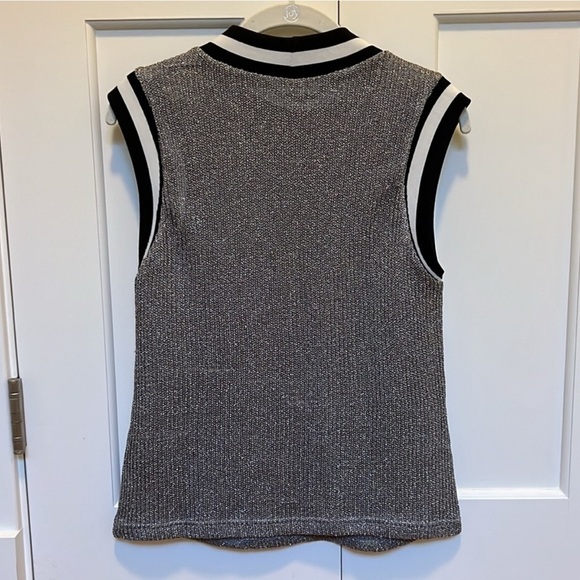 BB Dakota for Anthropologie Metallic Lurex Knit Varsity Tank Top | Silver | M - Picture 9 of 16